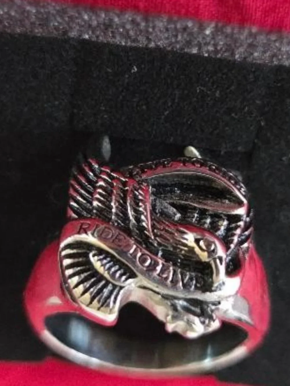 Mens Stainless Steel Biker Ring Size 14 | Live to Ride Ride to Live Ring